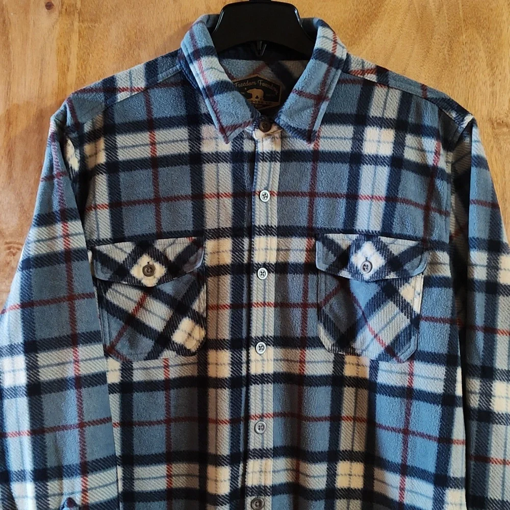 Freedom Foundry Mens Super Plush Shirt Jacket Blue Red Plaid Shacket Size XXL